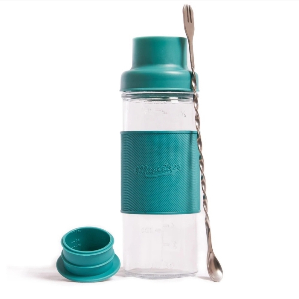Mason Teal Cocktail Shaker Kit with Silver Spoon